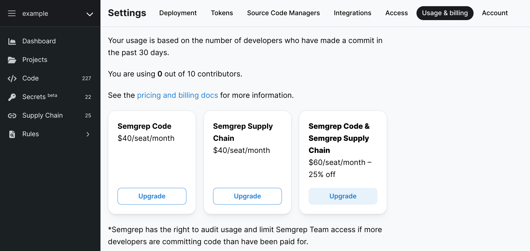 Payment menu