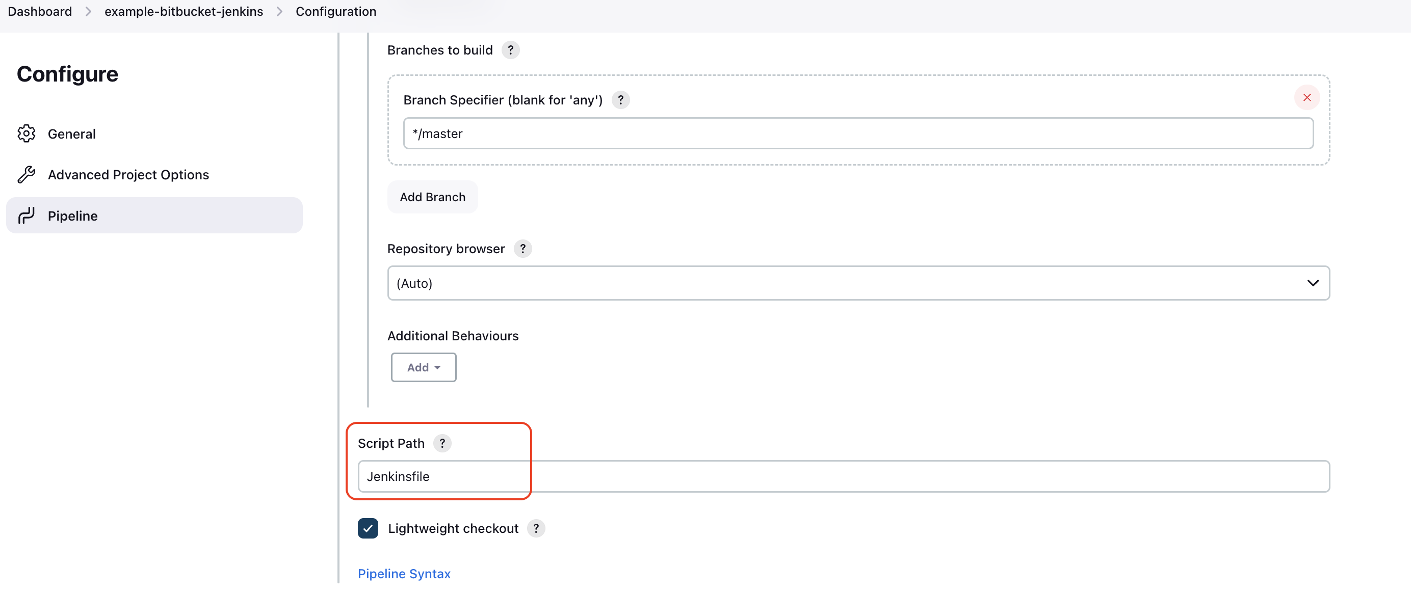 Pipeline section &gt; Script Path example