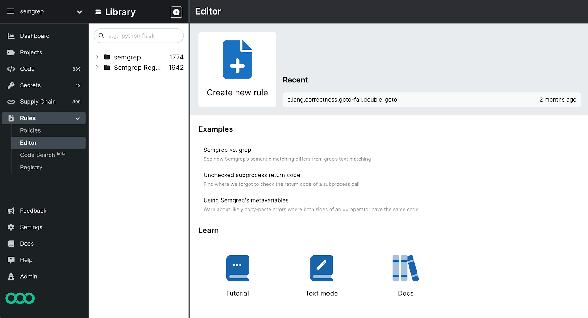 Semgrep Editor&#39;s splash screen