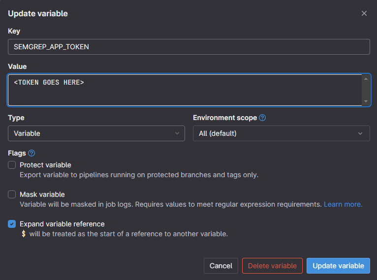 Updating GitLab Variable