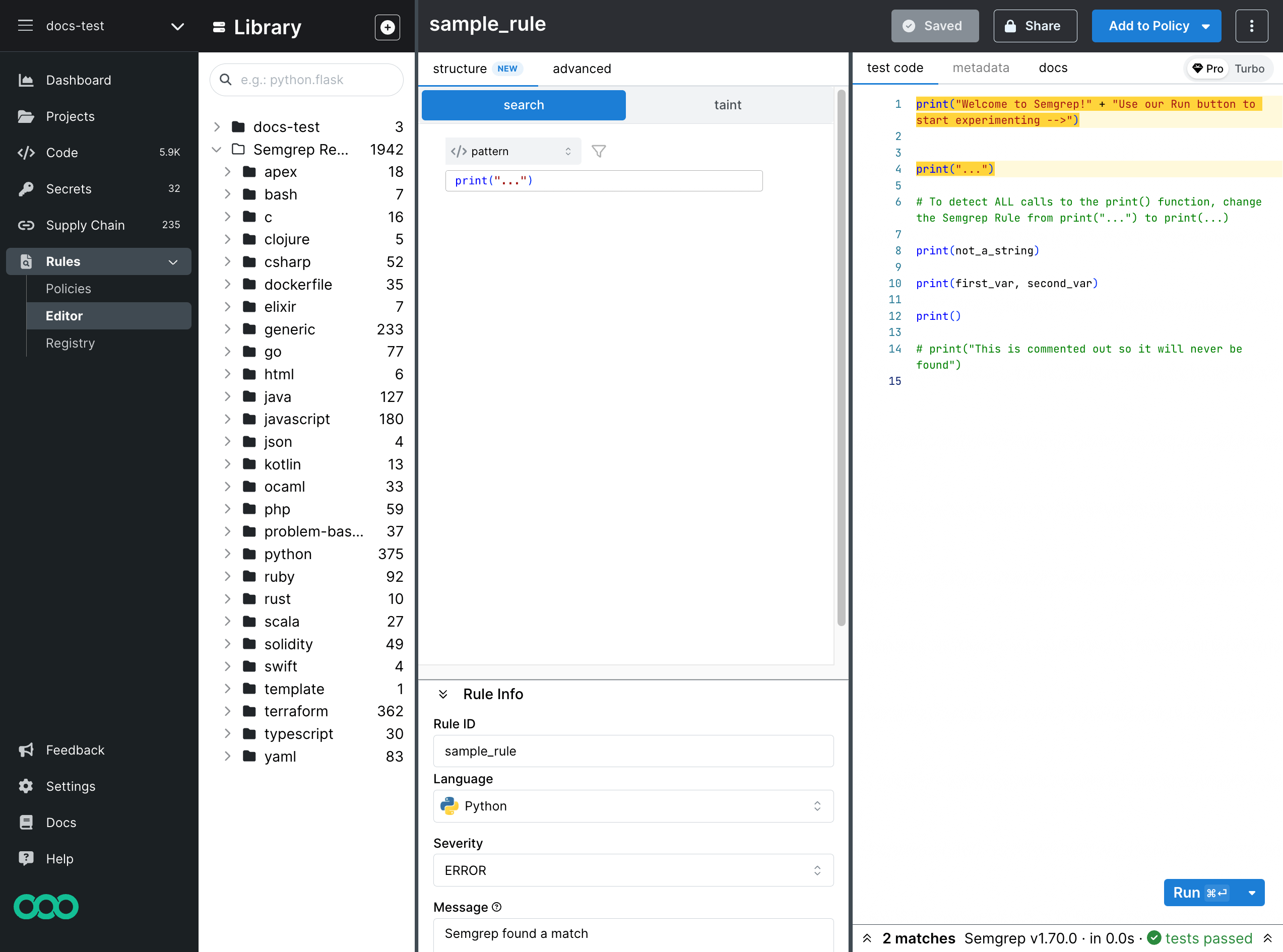 Semgrep Playground&#39;s structure mode