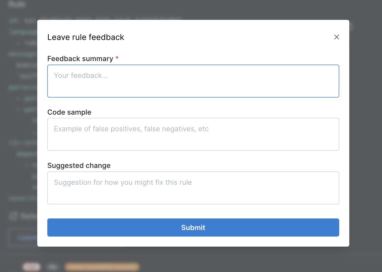 Give rule feedback menu