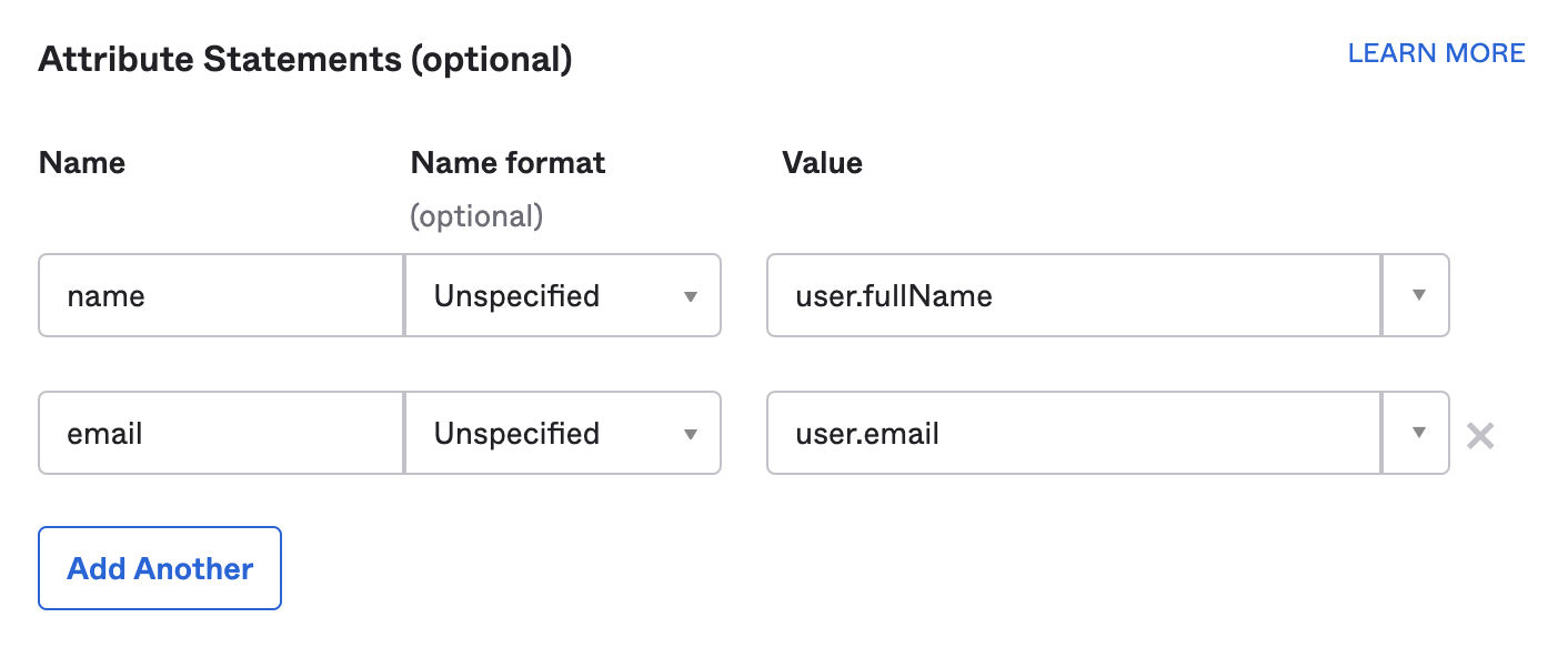 Filling in attribute statements in Okta