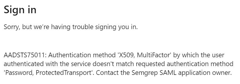 SAML auth method error