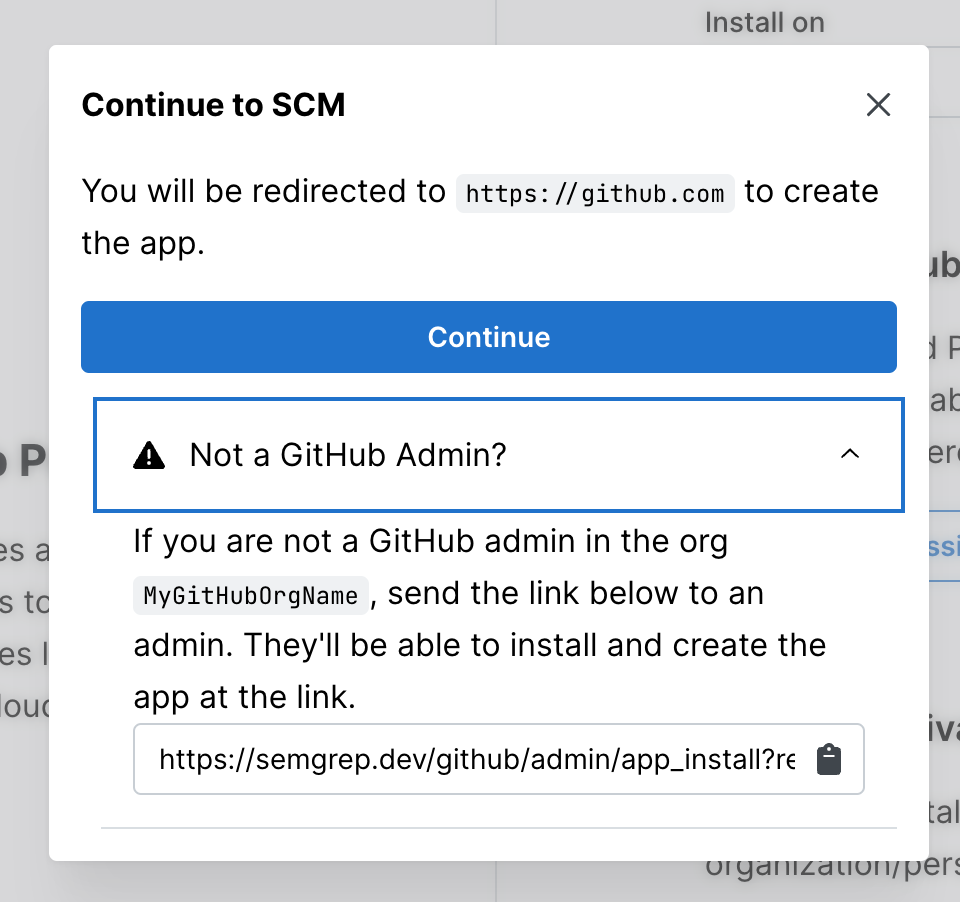 Continue to SCM dialog