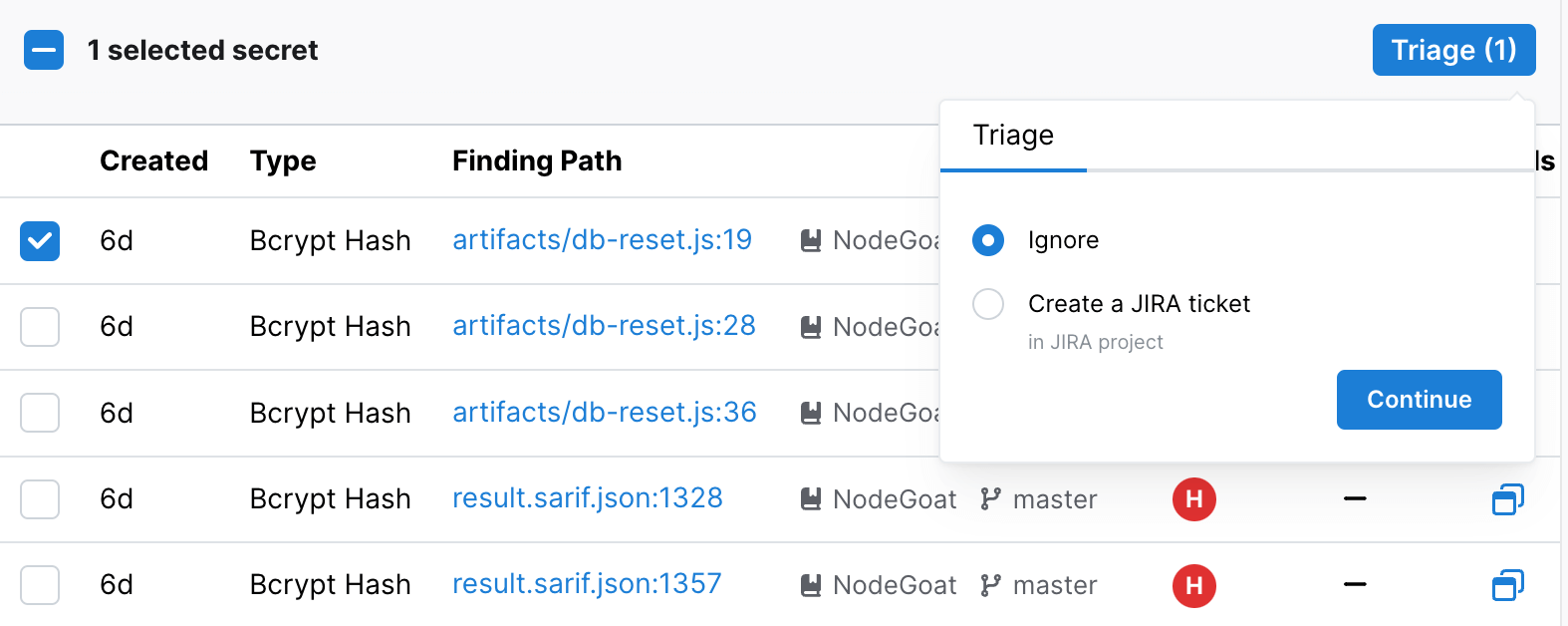 Create a Jira ticket for a Semgrep Secrets finding