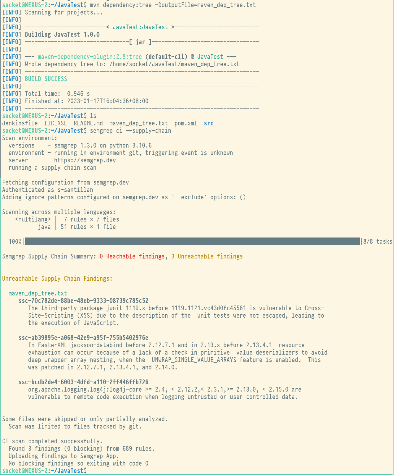 Screenshot of Maven dependency tree generated in a local environment