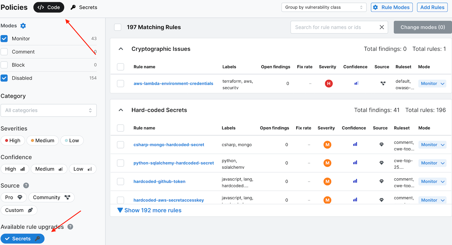 Filter to find rules for which there is a rule upgrade